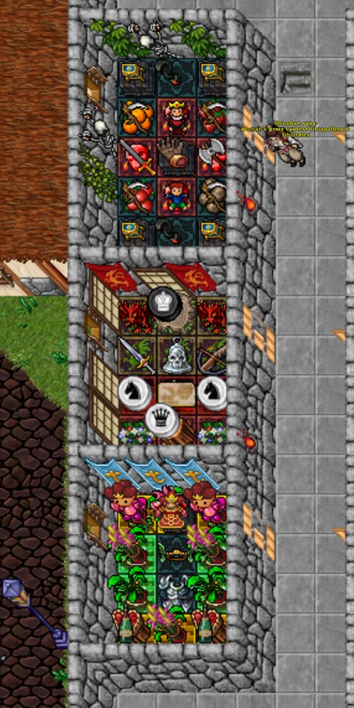 ~ Tibia Tales - Rebellion : The Fight of Women ~
Here are my three houses to depict the three phases of their story. 
From top to bottom:

"The Siege", "The Rebellion" and "The Victory"